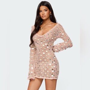 Edikted Pink Crochet Sequin Cover-Up
